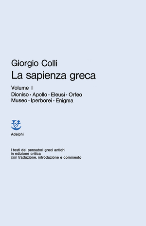 Copertina del volume: La sapienza greca, I