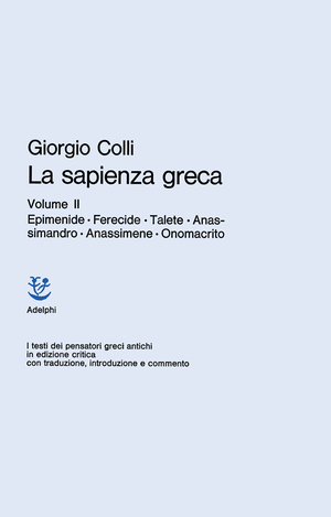 Copertina del volume: La sapienza greca, II